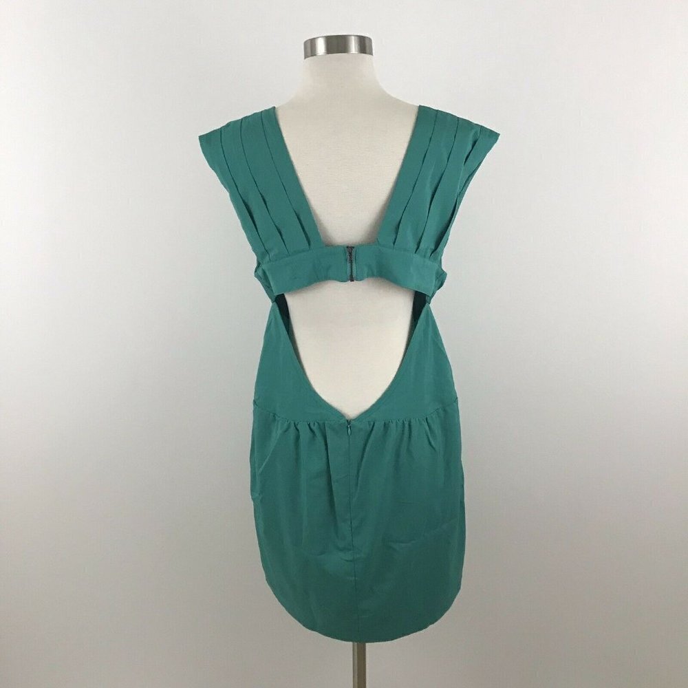 Fab'rik Womens Dress Teal Open Back Cowl Neck Sleeveless Pleat Accents M - Picture 3 of 5